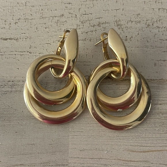 Gold Tone Door Knocker Stud Earrings. - Picture 2 of 5